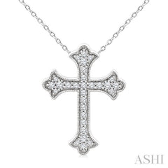 1/5 Ctw Round Cut Diamond Cross Petite Fashion Pendant With Chain in 10K White Gold 1/5 Ctw Round Cut Diamond Cross Petite Fashion Pendant With Chain in 10K White Gold