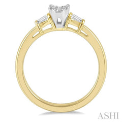 1/5 Ctw Oval Shape Round Cut & Baguette Diamond Lovebright Engagement Ring in 14K Yellow and White Gold 1/5 Ctw Oval Shape Round Cut & Baguette Diamond Lovebright Engagement Ring in 14K Yellow and White Gold