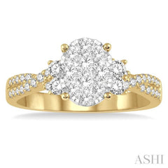 3/4 Ctw Oval Shape Center Criss-Cross Shank Lovebright Round Cut Diamond Engagement Ring in 14K Yellow and White gold 3/4 Ctw Oval Shape Center Criss-Cross Shank Lovebright Round Cut Diamond Engagement Ring in 14K Yellow and White gold