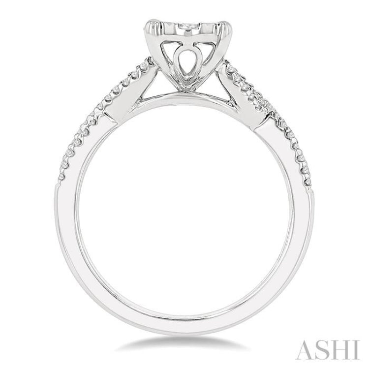 5/8 Ctw Oval Shape Center Split Criss-Cross Shank Lovebright Round Cut Diamond Engagement Ring in 14K White Gold 5/8 Ctw Oval Shape Center Split Criss-Cross Shank Lovebright Round Cut Diamond Engagement Ring in 14K White Gold