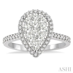 1 ctw Round Cut Lovebright Diamond Pear Shape Ring in 14K White Gold 1 ctw Round Cut Lovebright Diamond Pear Shape Ring in 14K White Gold