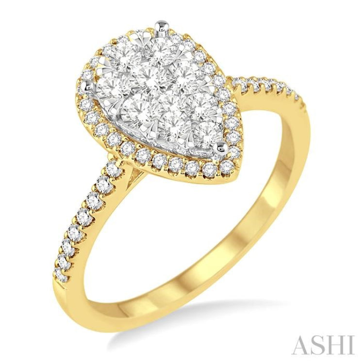 3/4 ctw Pear Shape Diamond Lovebright Ring in 14K Yellow and yellow and white gold 3/4 ctw Pear Shape Diamond Lovebright Ring in 14K Yellow and yellow and white gold