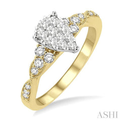 1/2 Ctw Pear Shape Center Criss-Cross Carved Shank Lovebright Round Cut Diamond Engagement Ring in 14K Yellow and White Gold 1/2 Ctw Pear Shape Center Criss-Cross Carved Shank Lovebright Round Cut Diamond Engagement Ring in 14K Yellow and White Gold