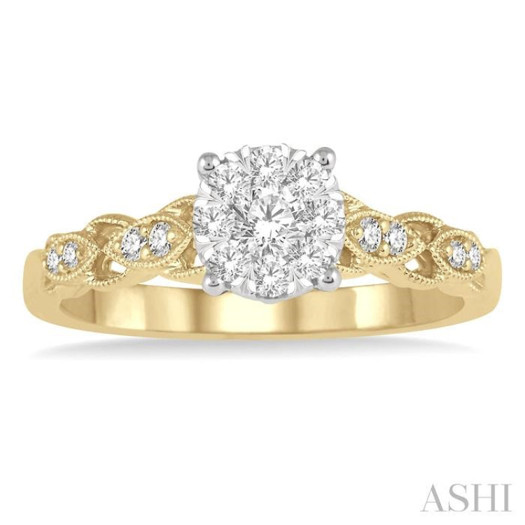 3/8 ctw Two-Tone Lattice Round Cut Diamond Lovebright Ring in 14K Yellow and White Gold 3/8 ctw Two-Tone Lattice Round Cut Diamond Lovebright Ring in 14K Yellow and White Gold