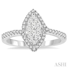 1/2 Ctw Marquise Shape Round Cut Diamond Lovebright Ring in 14K White Gold 1/2 Ctw Marquise Shape Round Cut Diamond Lovebright Ring in 14K White Gold