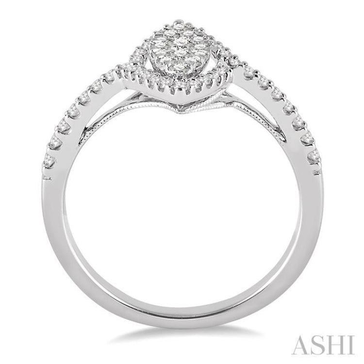 1/2 Ctw Marquise Shape Round Cut Diamond Lovebright Ring in 14K White Gold 1/2 Ctw Marquise Shape Round Cut Diamond Lovebright Ring in 14K White Gold