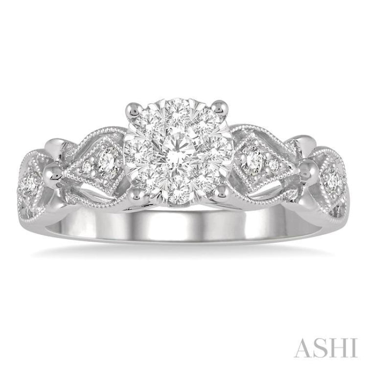 3/8 Ctw Circular Mount Lattice Lovebright Round Cut Diamond Ring in 14K White Gold 3/8 Ctw Circular Mount Lattice Lovebright Round Cut Diamond Ring in 14K White Gold