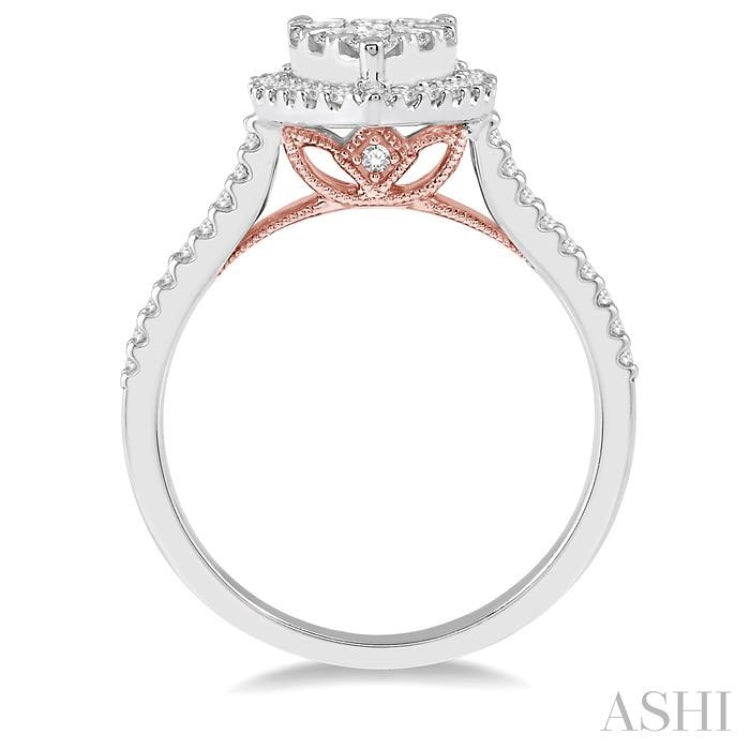 3/4 ctw Pear Shape Round Cut Diamond Lovebright Cluster Ring in 14K White and Rose Gold 3/4 ctw Pear Shape Round Cut Diamond Lovebright Cluster Ring in 14K White and Rose Gold