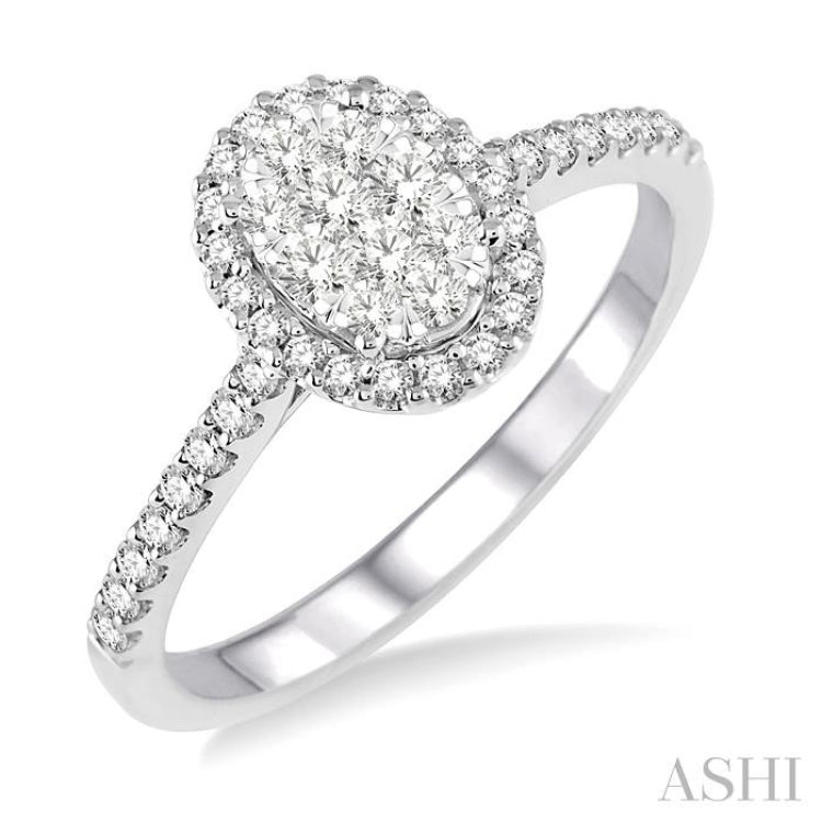 1/2 ctw Oval Shape Diamond Lovebright Ring in 14K White Gold 1/2 ctw Oval Shape Diamond Lovebright Ring in 14K White Gold