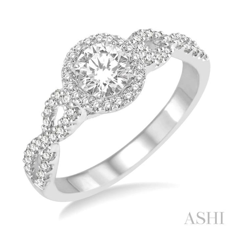 1/2 ctw Diamond Engagement Ring with 1/5 ct Round Cut Center Stone in 14K White Gold 1/2 ctw Diamond Engagement Ring with 1/5 ct Round Cut Center Stone in 14K White Gold