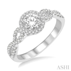 1/2 ctw Diamond Engagement Ring with 1/5 ct Round Cut Center Stone in 14K White Gold 1/2 ctw Diamond Engagement Ring with 1/5 ct Round Cut Center Stone in 14K White Gold