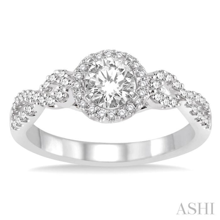 1/2 ctw Diamond Engagement Ring with 1/5 ct Round Cut Center Stone in 14K White Gold 1/2 ctw Diamond Engagement Ring with 1/5 ct Round Cut Center Stone in 14K White Gold