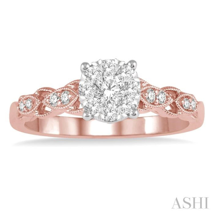 3/8 Ctw Two-Tone Lattice Round Cut Diamond Lovebright Ring in 14K Rose and White Gold 3/8 Ctw Two-Tone Lattice Round Cut Diamond Lovebright Ring in 14K Rose and White Gold