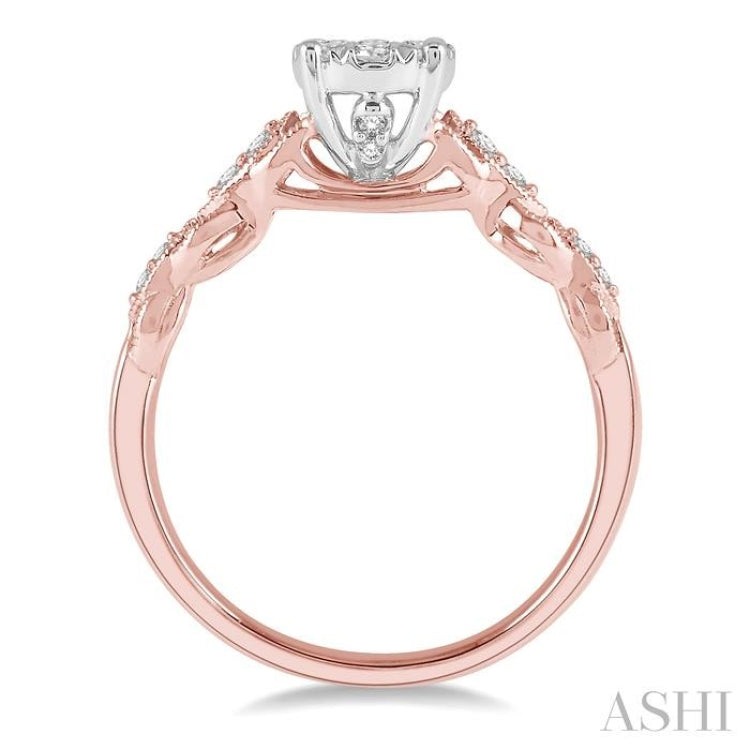 3/8 Ctw Two-Tone Lattice Round Cut Diamond Lovebright Ring in 14K Rose and White Gold 3/8 Ctw Two-Tone Lattice Round Cut Diamond Lovebright Ring in 14K Rose and White Gold