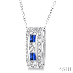 3x3 MM Princess Cut Sapphire and 1/5 Ctw Round Cut Diamond Precious Pendant in 14K White Gold with Chain 3x3 MM Princess Cut Sapphire and 1/5 Ctw Round Cut Diamond Precious Pendant in 14K White Gold with Chain