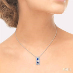 3x3 MM Princess Cut Sapphire and 1/5 Ctw Round Cut Diamond Precious Pendant in 14K White Gold with Chain 3x3 MM Princess Cut Sapphire and 1/5 Ctw Round Cut Diamond Precious Pendant in 14K White Gold with Chain