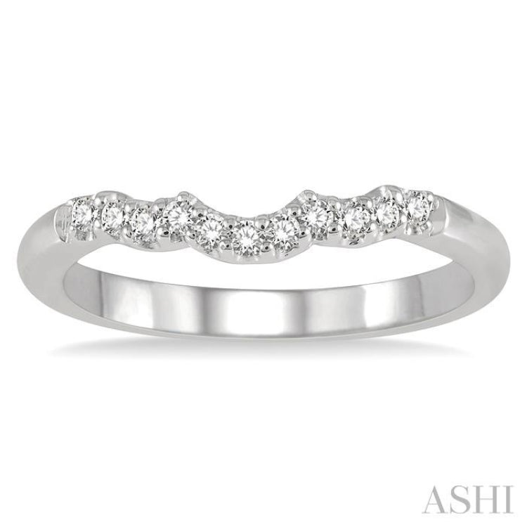 1/6 Ctw Waves Center Round Cut Diamond Wedding Band in 14K White Gold 1/6 Ctw Waves Center Round Cut Diamond Wedding Band in 14K White Gold
