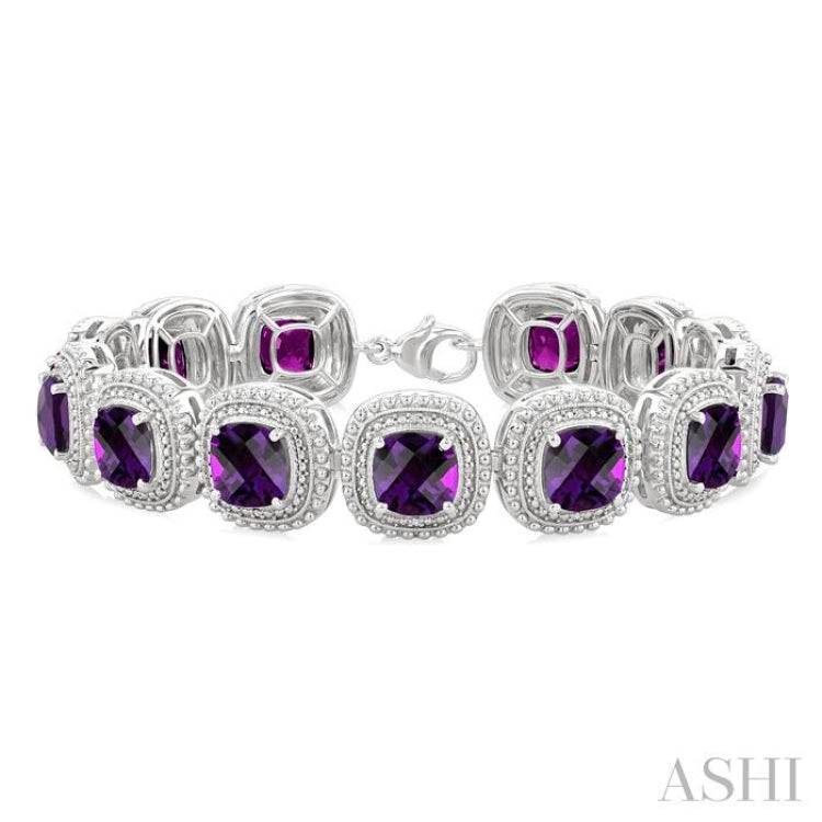 7 MM Oval Shape Amethyst and 1/10 Ctw Single Cut Diamond Semi-Precious Bracelet in Sterling Silver 7 MM Oval Shape Amethyst and 1/10 Ctw Single Cut Diamond Semi-Precious Bracelet in Sterling Silver