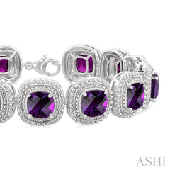 7 MM Oval Shape Amethyst and 1/10 Ctw Single Cut Diamond Semi-Precious Bracelet in Sterling Silver 7 MM Oval Shape Amethyst and 1/10 Ctw Single Cut Diamond Semi-Precious Bracelet in Sterling Silver