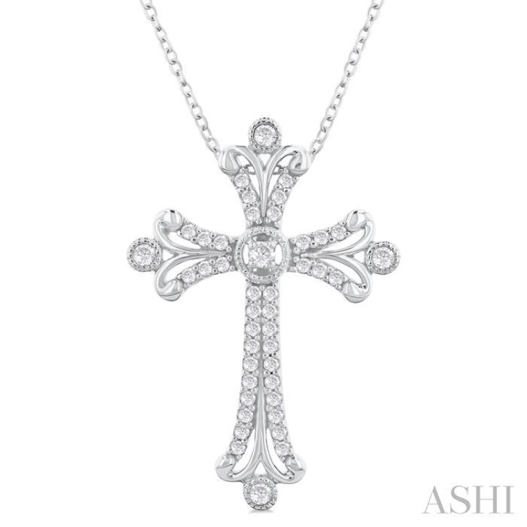 1/3 Ctw Cross Round Cut Diamond Fashion Pendant With Chain in 14K White Gold 1/3 Ctw Cross Round Cut Diamond Fashion Pendant With Chain in 14K White Gold