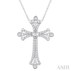 1/3 Ctw Cross Round Cut Diamond Fashion Pendant With Chain in 14K White Gold 1/3 Ctw Cross Round Cut Diamond Fashion Pendant With Chain in 14K White Gold