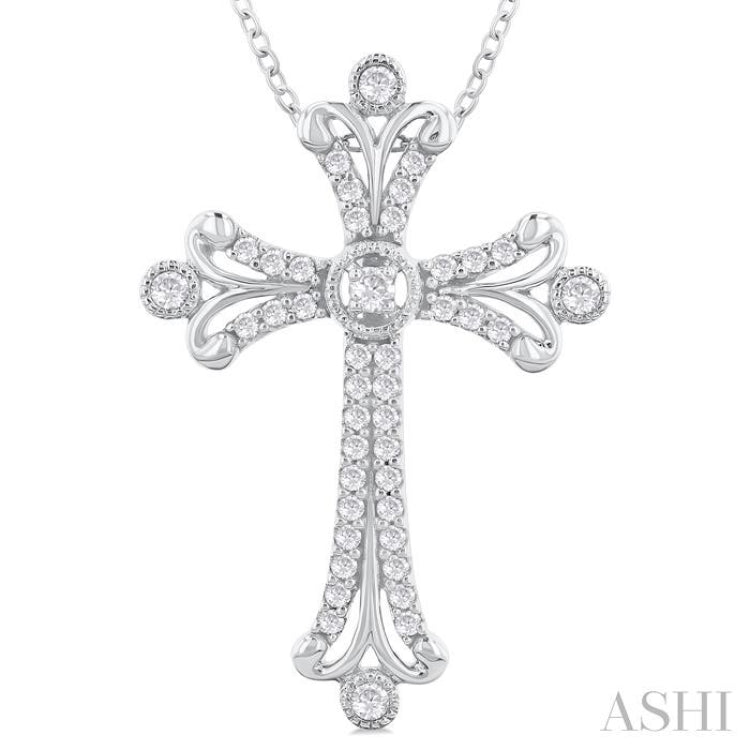 1/3 Ctw Cross Round Cut Diamond Fashion Pendant With Chain in 14K White Gold 1/3 Ctw Cross Round Cut Diamond Fashion Pendant With Chain in 14K White Gold