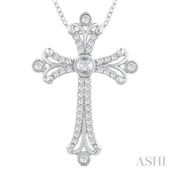 1/3 Ctw Cross Round Cut Diamond Fashion Pendant With Chain in 14K White Gold 1/3 Ctw Cross Round Cut Diamond Fashion Pendant With Chain in 14K White Gold