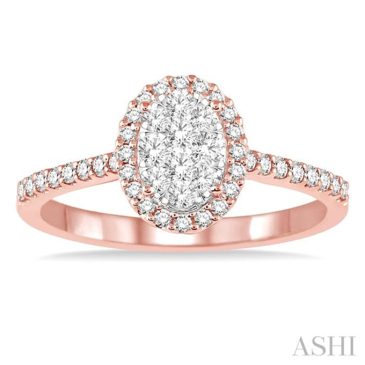 1/2 ctw Oval Shape Diamond Lovebright Ring in 14K Rose and White Gold 1/2 ctw Oval Shape Diamond Lovebright Ring in 14K Rose and White Gold