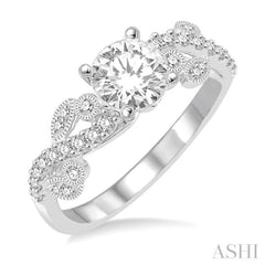 3/4 Ctw Criss Cross Shank Round Cut Diamond Engagement Ring with 1/2 Ct Round Cut Center Stone in 14K White Gold 3/4 Ctw Criss Cross Shank Round Cut Diamond Engagement Ring with 1/2 Ct Round Cut Center Stone in 14K White Gold