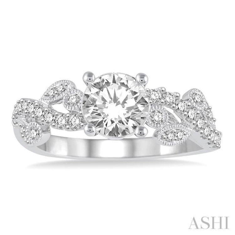 3/4 Ctw Criss Cross Shank Round Cut Diamond Engagement Ring with 1/2 Ct Round Cut Center Stone in 14K White Gold 3/4 Ctw Criss Cross Shank Round Cut Diamond Engagement Ring with 1/2 Ct Round Cut Center Stone in 14K White Gold