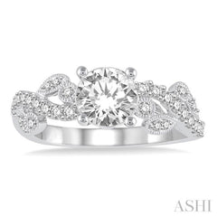 3/4 Ctw Criss Cross Shank Round Cut Diamond Engagement Ring with 1/2 Ct Round Cut Center Stone in 14K White Gold 3/4 Ctw Criss Cross Shank Round Cut Diamond Engagement Ring with 1/2 Ct Round Cut Center Stone in 14K White Gold