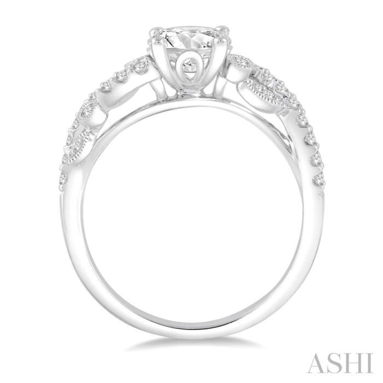 3/4 Ctw Criss Cross Shank Round Cut Diamond Engagement Ring with 1/2 Ct Round Cut Center Stone in 14K White Gold 3/4 Ctw Criss Cross Shank Round Cut Diamond Engagement Ring with 1/2 Ct Round Cut Center Stone in 14K White Gold