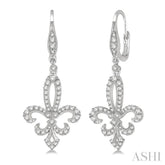 3/4 Ctw Fleur De Lis Round Cut Diamond Hanging Earrings in 14K White Gold