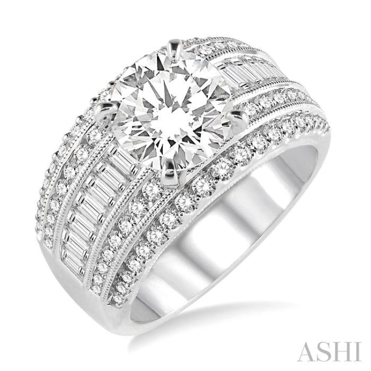 1 1/3 Ctw Semi-Mount Baguette and Round Cut Diamond Engagement Ring in 14K White Gold 1 1/3 Ctw Semi-Mount Baguette and Round Cut Diamond Engagement Ring in 14K White Gold