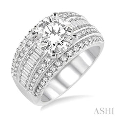 1 1/3 Ctw Semi-Mount Baguette and Round Cut Diamond Engagement Ring in 14K White Gold 1 1/3 Ctw Semi-Mount Baguette and Round Cut Diamond Engagement Ring in 14K White Gold