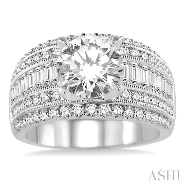 1 1/3 Ctw Semi-Mount Baguette and Round Cut Diamond Engagement Ring in 14K White Gold 1 1/3 Ctw Semi-Mount Baguette and Round Cut Diamond Engagement Ring in 14K White Gold