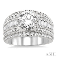 1 1/3 Ctw Semi-Mount Baguette and Round Cut Diamond Engagement Ring in 14K White Gold 1 1/3 Ctw Semi-Mount Baguette and Round Cut Diamond Engagement Ring in 14K White Gold