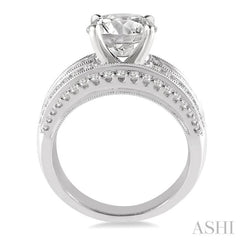 1 1/3 Ctw Semi-Mount Baguette and Round Cut Diamond Engagement Ring in 14K White Gold 1 1/3 Ctw Semi-Mount Baguette and Round Cut Diamond Engagement Ring in 14K White Gold