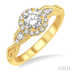 1/2 ctw Diamond Engagement Ring with 1/5 ct Round Cut Center Stone in 14K Yellow Gold 1/2 ctw Diamond Engagement Ring with 1/5 ct Round Cut Center Stone in 14K Yellow Gold