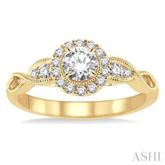 1/2 ctw Diamond Engagement Ring with 1/5 ct Round Cut Center Stone in 14K Yellow Gold 1/2 ctw Diamond Engagement Ring with 1/5 ct Round Cut Center Stone in 14K Yellow Gold