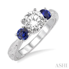 4 MM Round Cut Sapphire and 1/50 ctw Diamond Semi-Mount Engagement Ring in 14K White Gold 4 MM Round Cut Sapphire and 1/50 ctw Diamond Semi-Mount Engagement Ring in 14K White Gold