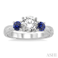 4 MM Round Cut Sapphire and 1/50 ctw Diamond Semi-Mount Engagement Ring in 14K White Gold 4 MM Round Cut Sapphire and 1/50 ctw Diamond Semi-Mount Engagement Ring in 14K White Gold