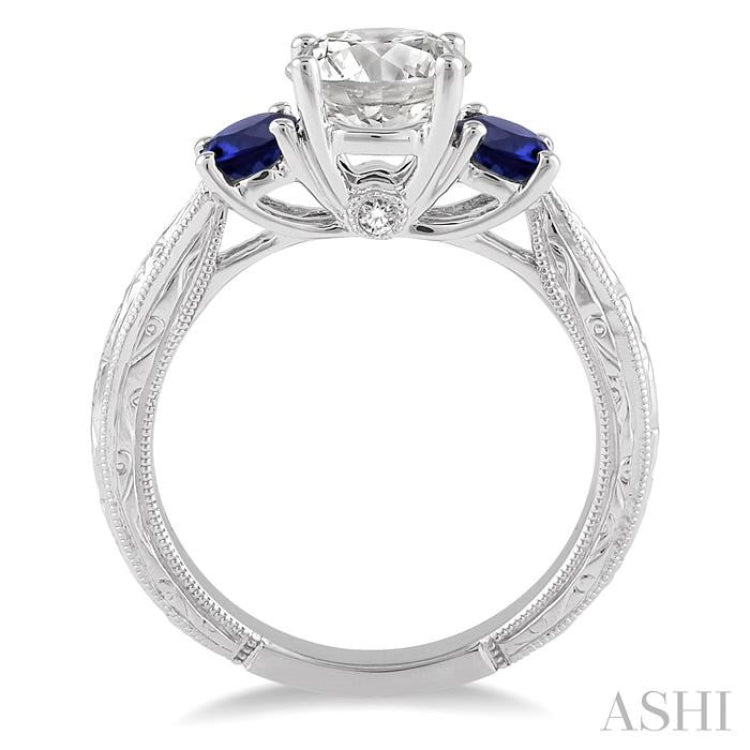 4 MM Round Cut Sapphire and 1/50 ctw Diamond Semi-Mount Engagement Ring in 14K White Gold 4 MM Round Cut Sapphire and 1/50 ctw Diamond Semi-Mount Engagement Ring in 14K White Gold