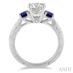 4 MM Round Cut Sapphire and 1/50 ctw Diamond Semi-Mount Engagement Ring in 14K White Gold 4 MM Round Cut Sapphire and 1/50 ctw Diamond Semi-Mount Engagement Ring in 14K White Gold