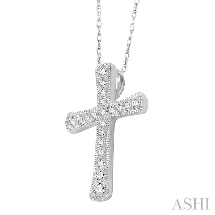 1/6 Ctw Round Cut Diamond Cross Pendant in 14K White Gold with Chain 1/6 Ctw Round Cut Diamond Cross Pendant in 14K White Gold with Chain