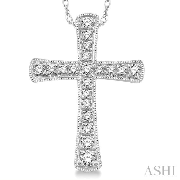 1/6 Ctw Round Cut Diamond Cross Pendant in 14K White Gold with Chain 1/6 Ctw Round Cut Diamond Cross Pendant in 14K White Gold with Chain