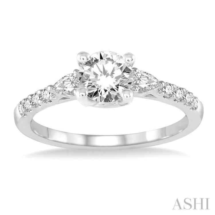3/8 Ctw Circular Shape Pear & Round Cut Diamond Semi-Mount Engagement Ring in 14K White Gold 3/8 Ctw Circular Shape Pear & Round Cut Diamond Semi-Mount Engagement Ring in 14K White Gold