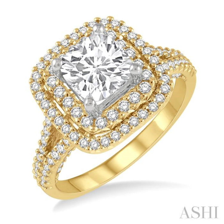 3/4 ctw Cushion Shape Round Cut Diamond Semi-Mount Engagement Ring in 14K Yellow and White Gold 3/4 ctw Cushion Shape Round Cut Diamond Semi-Mount Engagement Ring in 14K Yellow and White Gold
