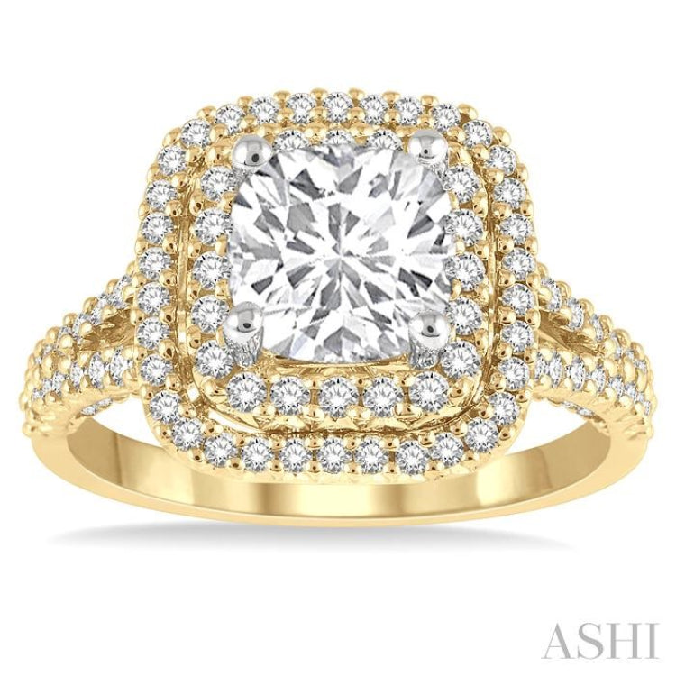 3/4 ctw Cushion Shape Round Cut Diamond Semi-Mount Engagement Ring in 14K Yellow and White Gold 3/4 ctw Cushion Shape Round Cut Diamond Semi-Mount Engagement Ring in 14K Yellow and White Gold