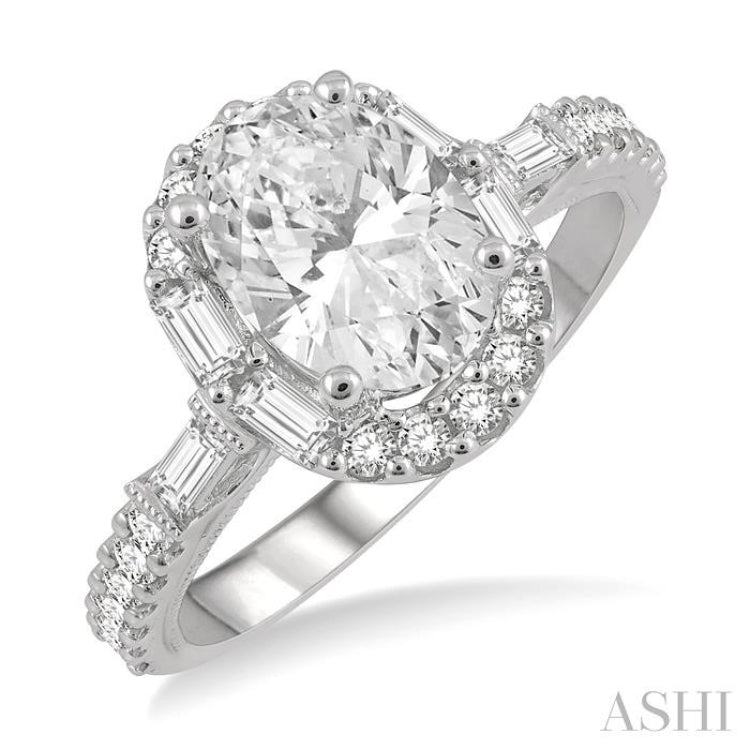 5/8 Ctw Oval Shape Baguette and Round Cut Diamond Semi-Mount Engagement Ring in 14K White Gold 5/8 Ctw Oval Shape Baguette and Round Cut Diamond Semi-Mount Engagement Ring in 14K White Gold